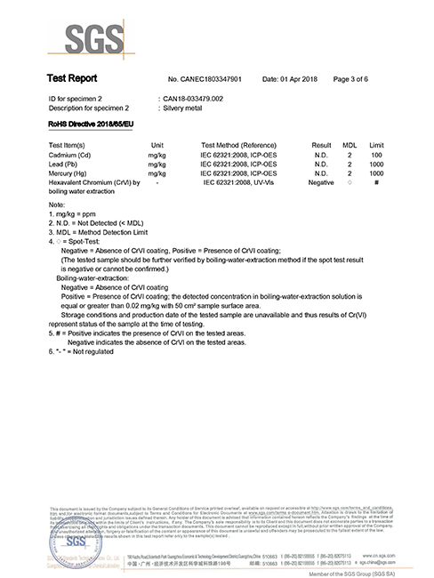 SGS test certificate